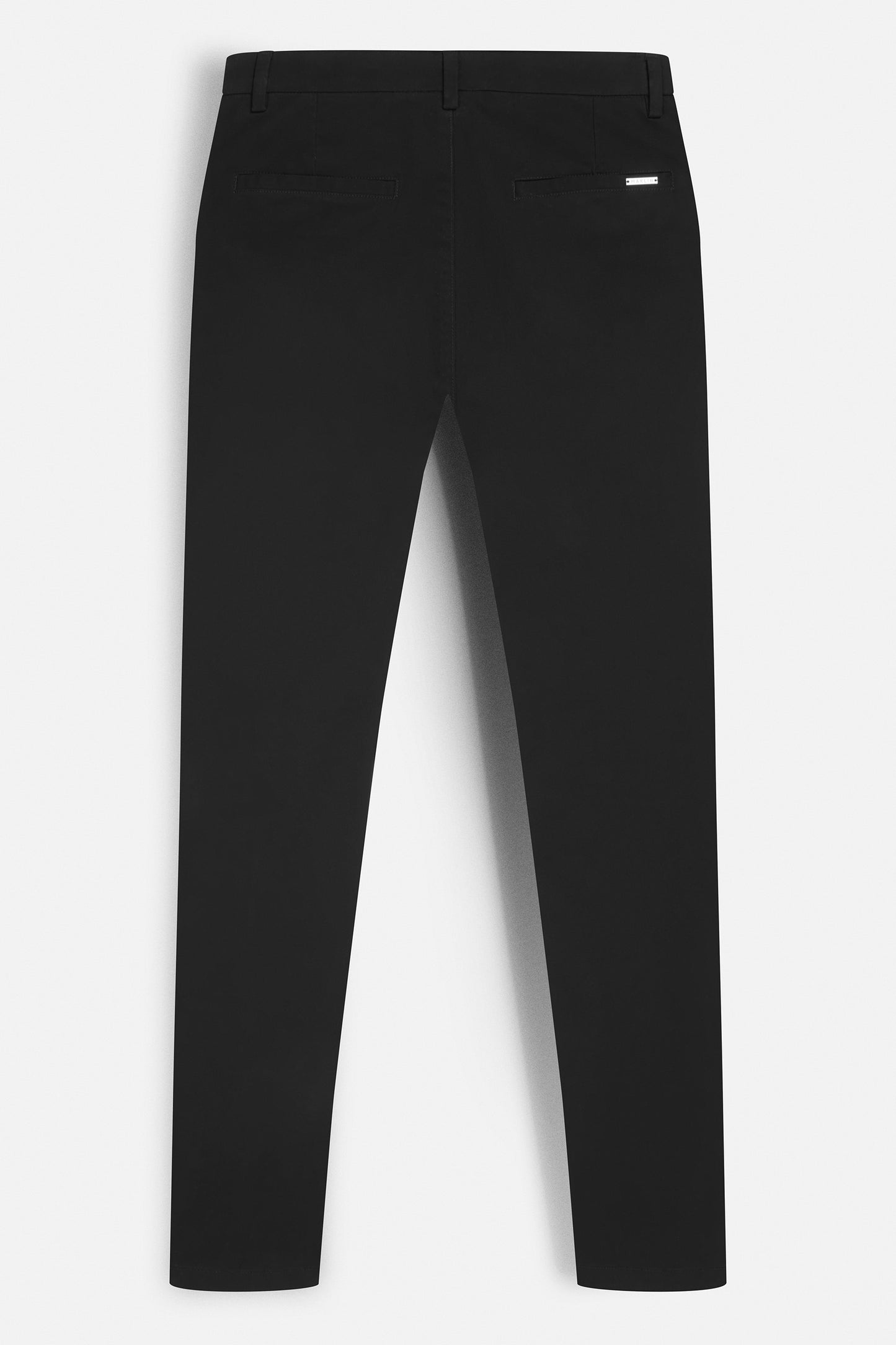 Men's black chino trousers available from Maklin Clothing