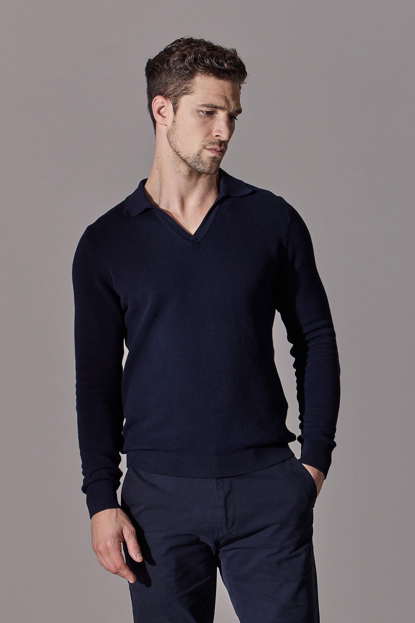 Alick Long Sleeve Polo Shirt - Navy