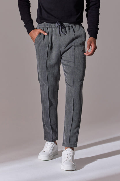 Herringbone smart joggers for men. Maklin Clothing. Grey and black colour
