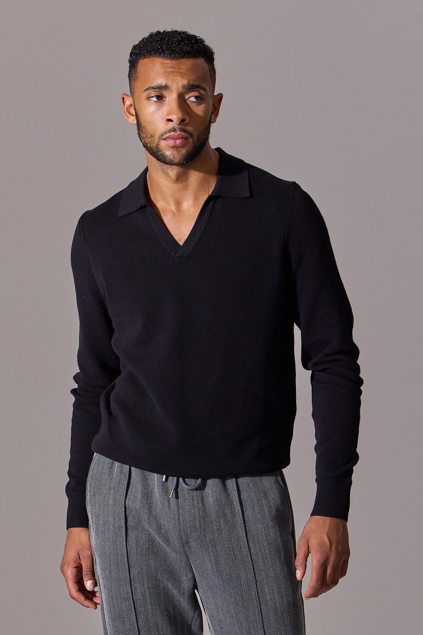 Alick Long Sleeve Polo Shirt - Black