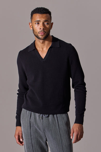 Alick Long Sleeve Polo Shirt - Black