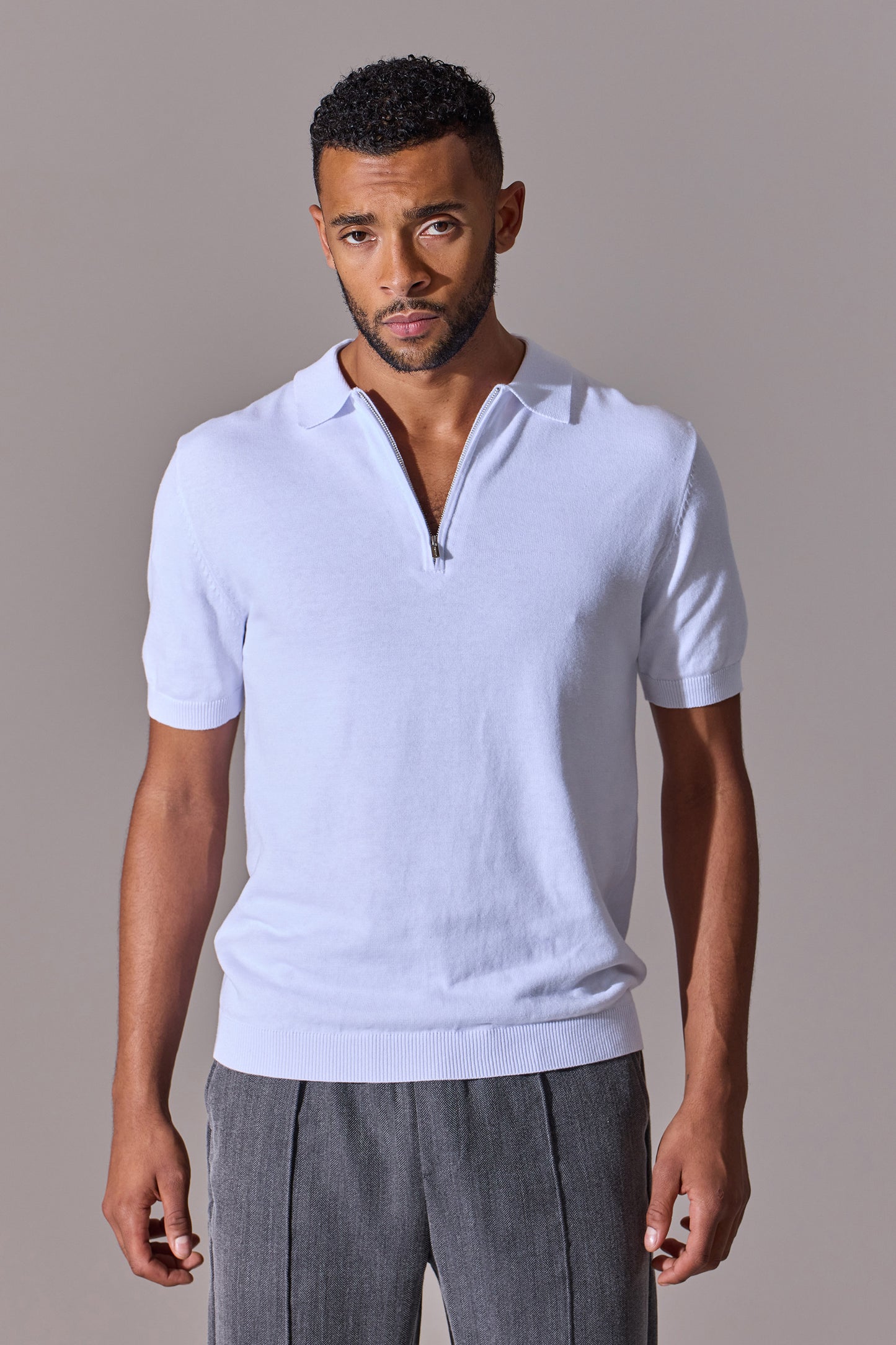 Euan Short Sleeve Quarter Zip Polo Shirt - White