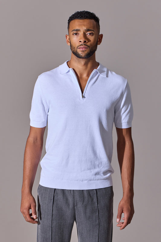 Euan Short Sleeve Quarter Zip Polo Shirt - White