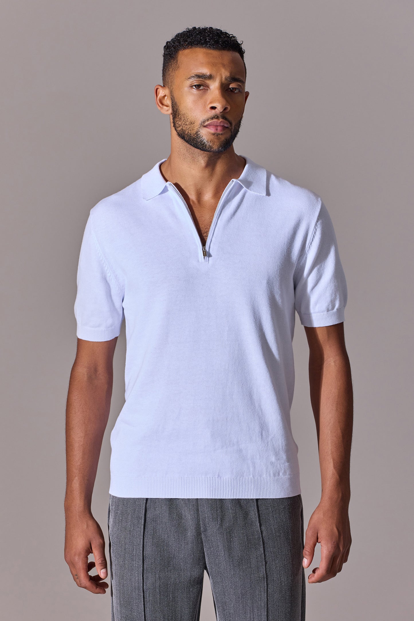 Euan Short Sleeve Quarter Zip Polo Shirt - White