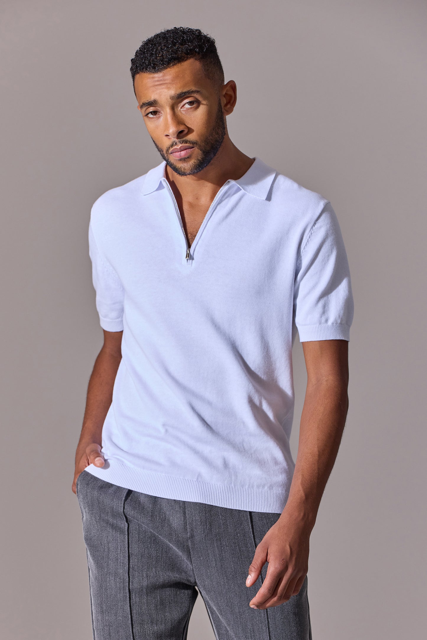 Euan Short Sleeve Quarter Zip Polo Shirt - White