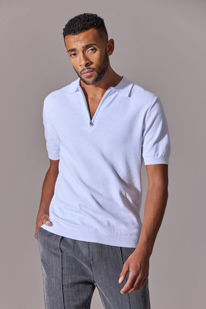 Euan Short Sleeve Quarter Zip Polo Shirt - White