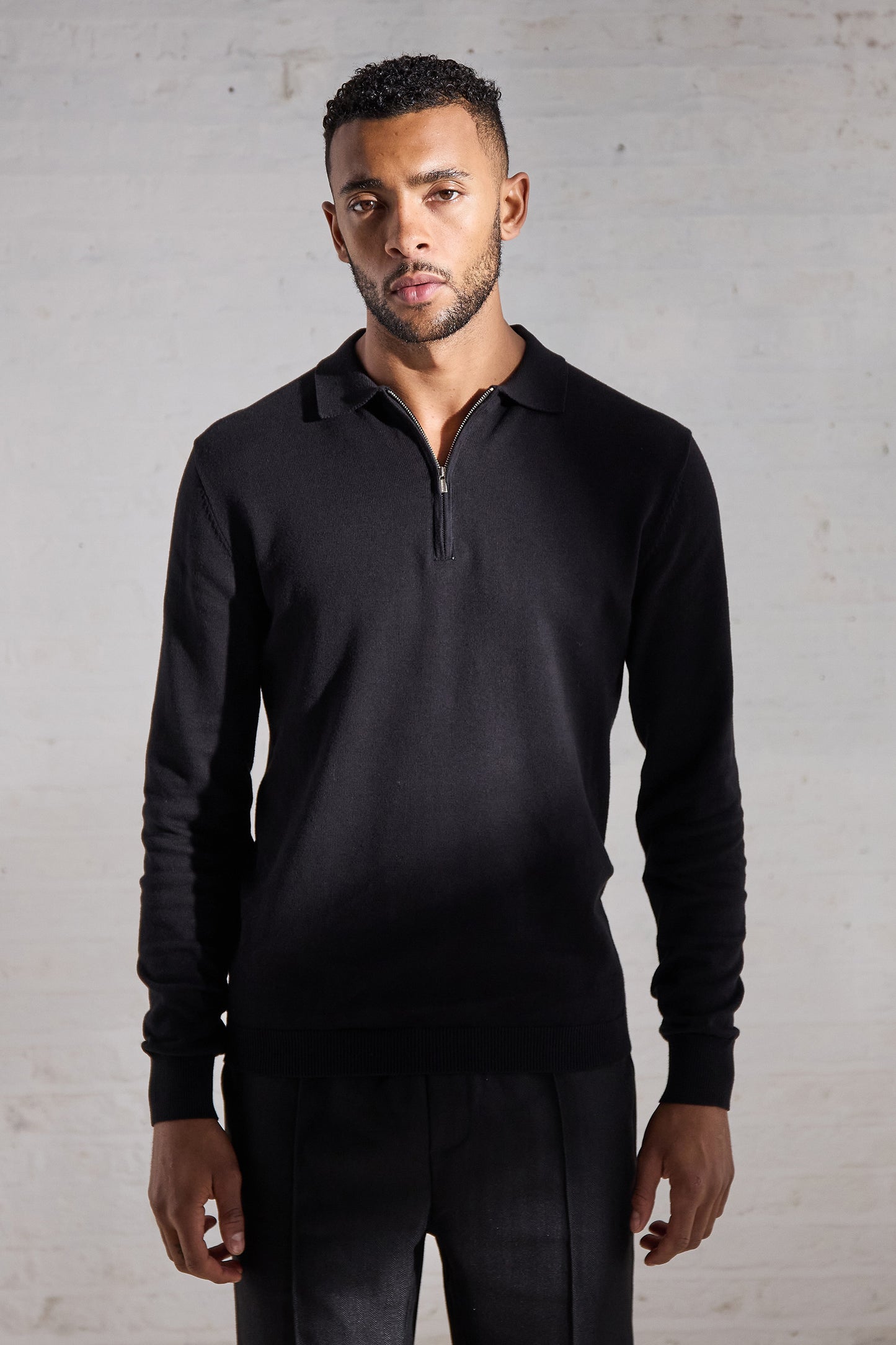 Euan Long Sleeve Quarter Zip Polo Shirt - Black
