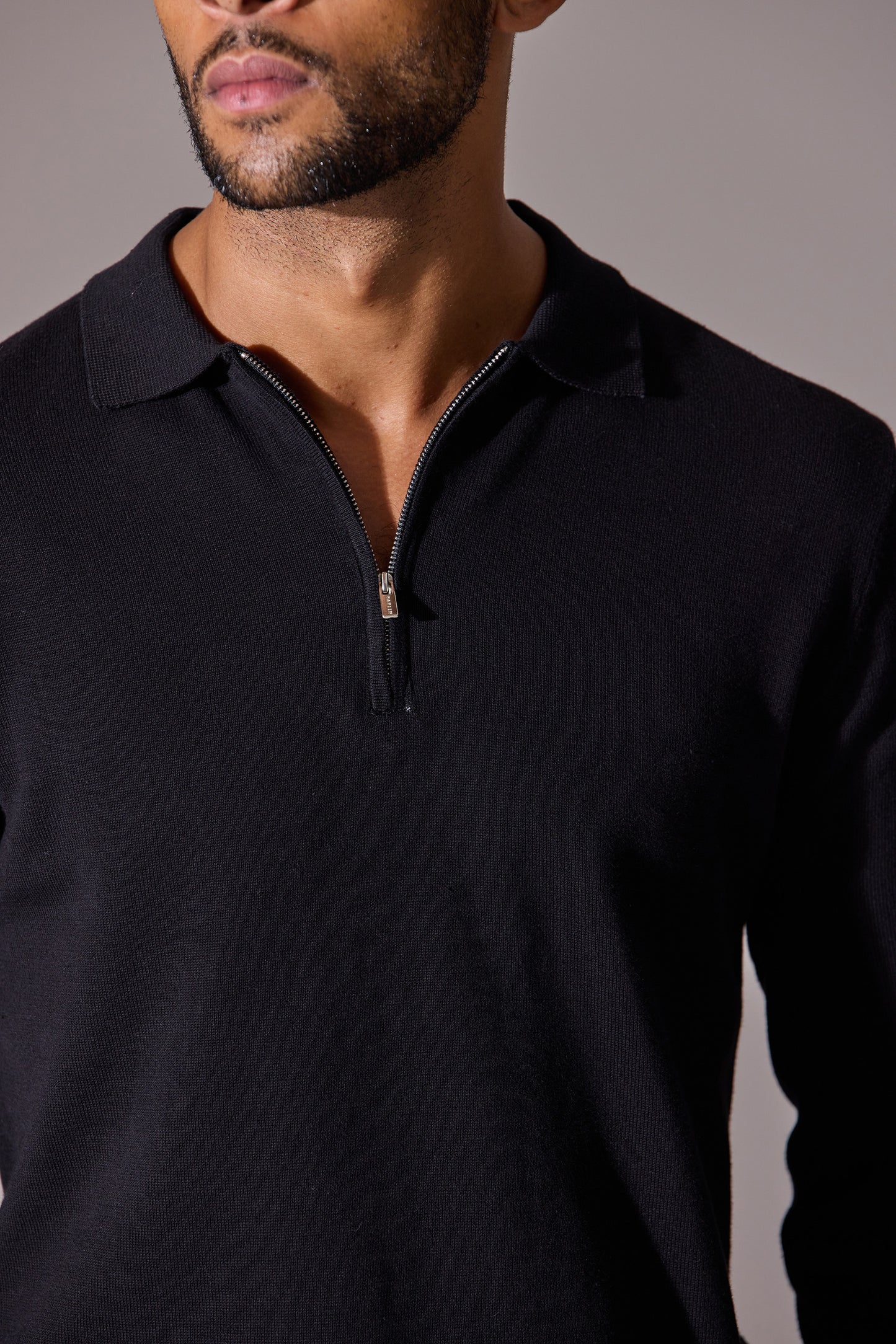 Euan Long Sleeve Quarter Zip Polo Shirt - Black