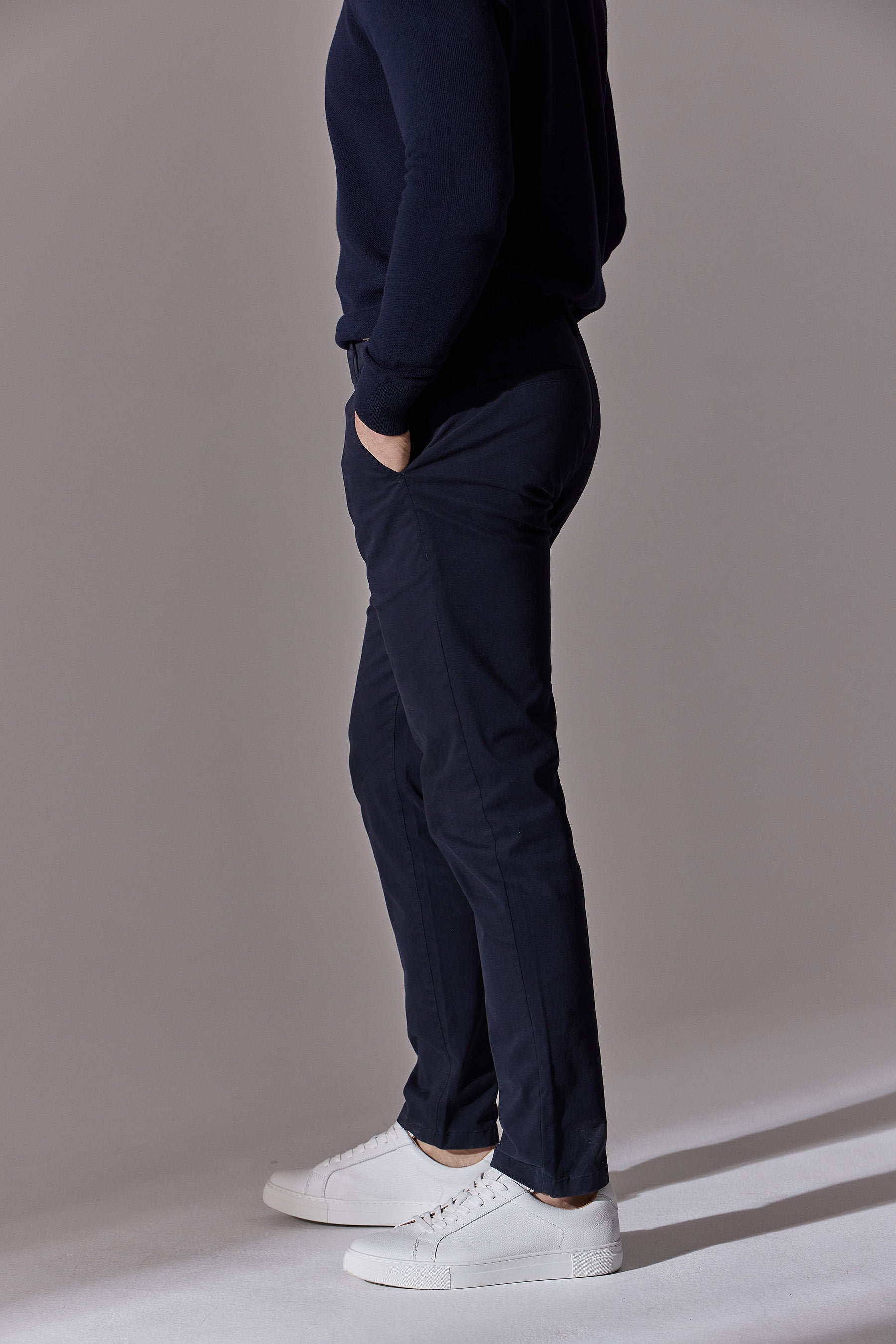Slim fit chino trousers for men. Menswear. Maklin Clothing. Navy blue colour