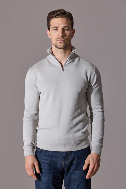 Ross Slim Fit Quarter Zip Jumper - Stone
