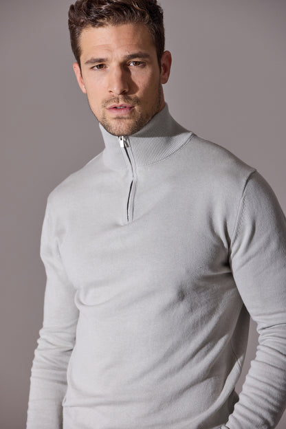 Ross Slim Fit Quarter Zip Jumper - Stone