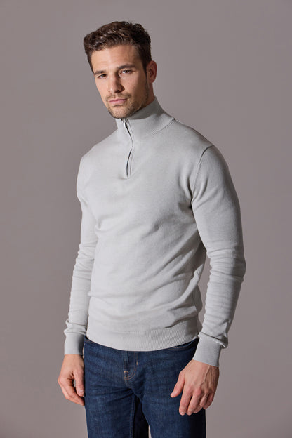 Ross Slim Fit Quarter Zip Jumper - Stone