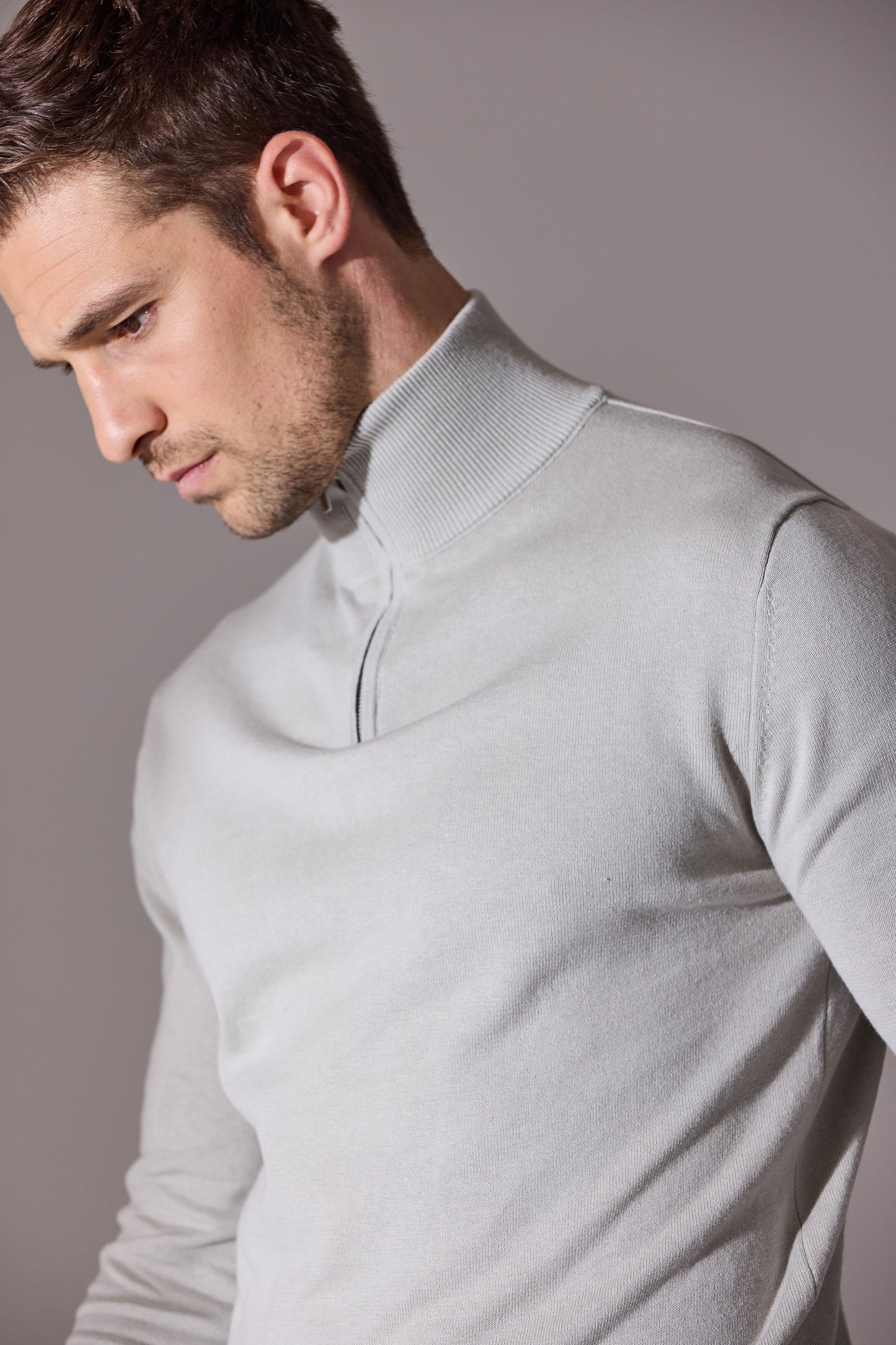 Ross Slim Fit Quarter Zip Jumper - Stone