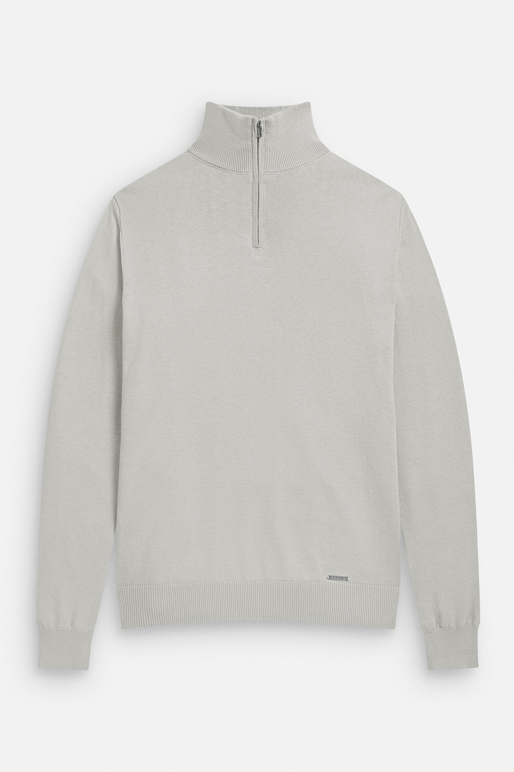 Men's cotton jumper, stone coloured with zip. From Maklin clothing.