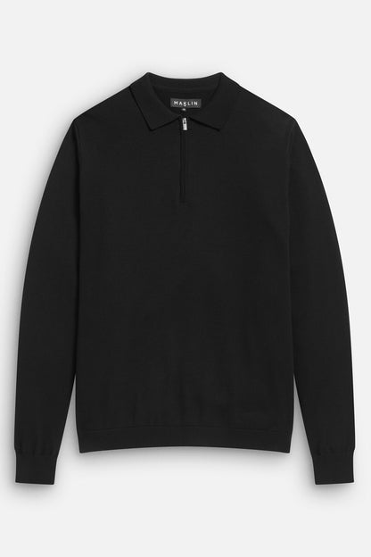 Euan Long Sleeve Quarter Zip Polo Shirt - Black