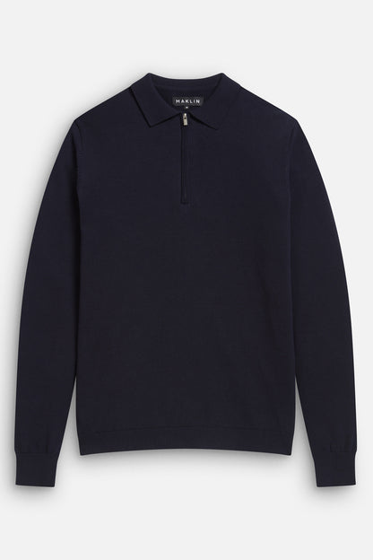 Euan Long Sleeve Quarter Zip Polo Shirt - Navy