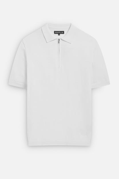 Euan Short Sleeve Quarter Zip Polo Shirt - White