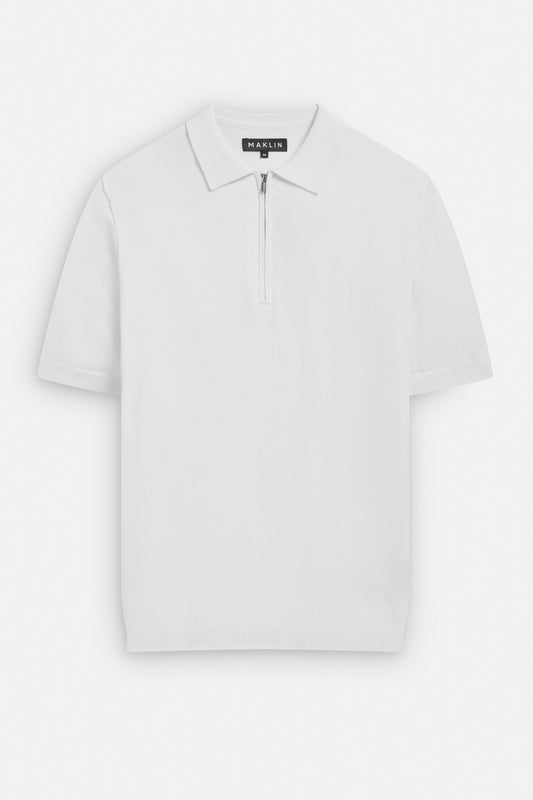 Euan Short Sleeve Quarter Zip Polo Shirt - White